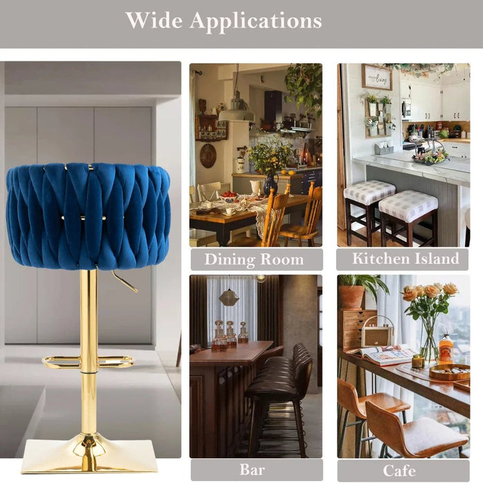 SERENITà Modern Velvet Breakfast Bar Stools Swivel Barstools Adjustable Counter Stools with Backrest Set of 2 Navy Blue - Amazingooh Wholesale