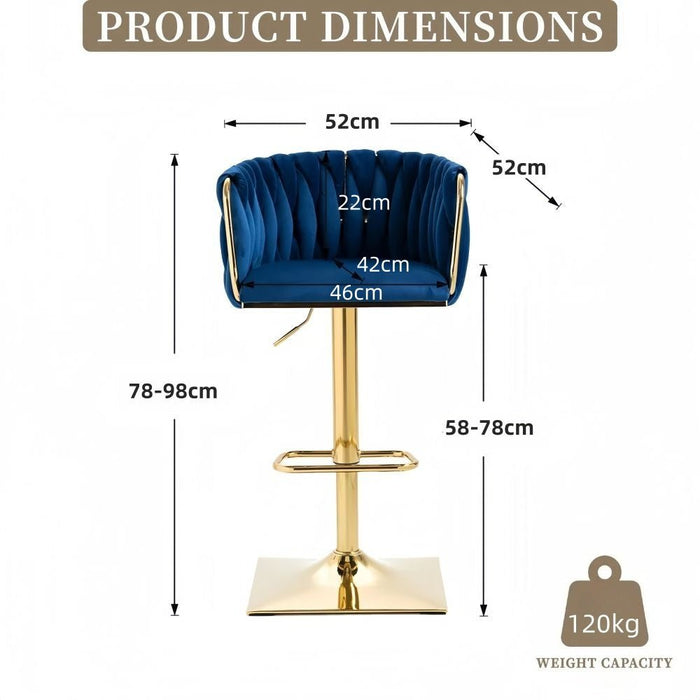 SERENITà Modern Velvet Breakfast Bar Stools Swivel Barstools Adjustable Counter Stools with Backrest Set of 2 Navy Blue - Amazingooh Wholesale