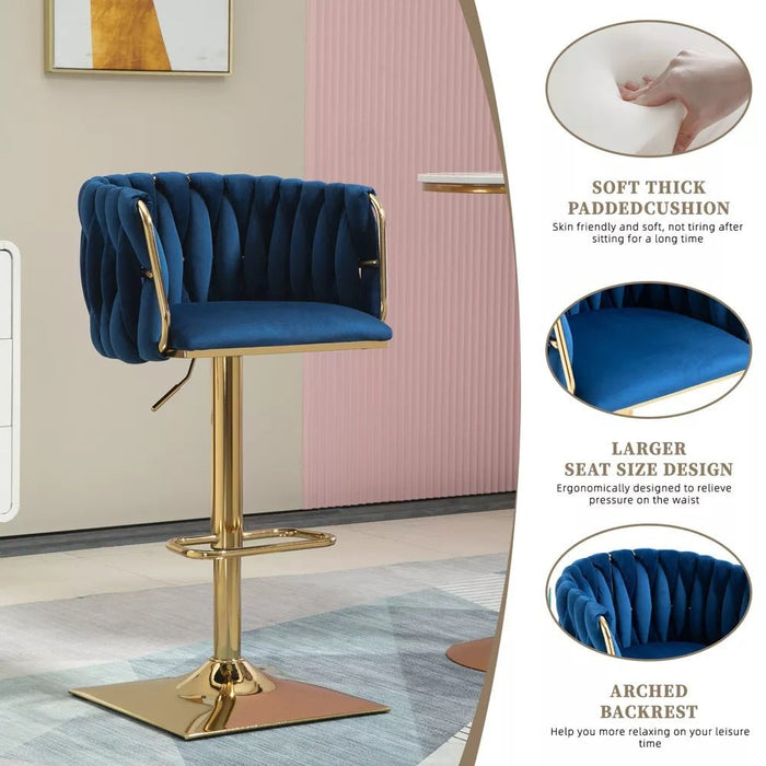 SERENITà Modern Velvet Breakfast Bar Stools Swivel Barstools Adjustable Counter Stools with Backrest Set of 2 Navy Blue - Amazingooh Wholesale