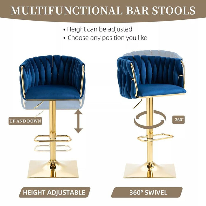 SERENITà Modern Velvet Breakfast Bar Stools Swivel Barstools Adjustable Counter Stools with Backrest Set of 2 Navy Blue - Amazingooh Wholesale