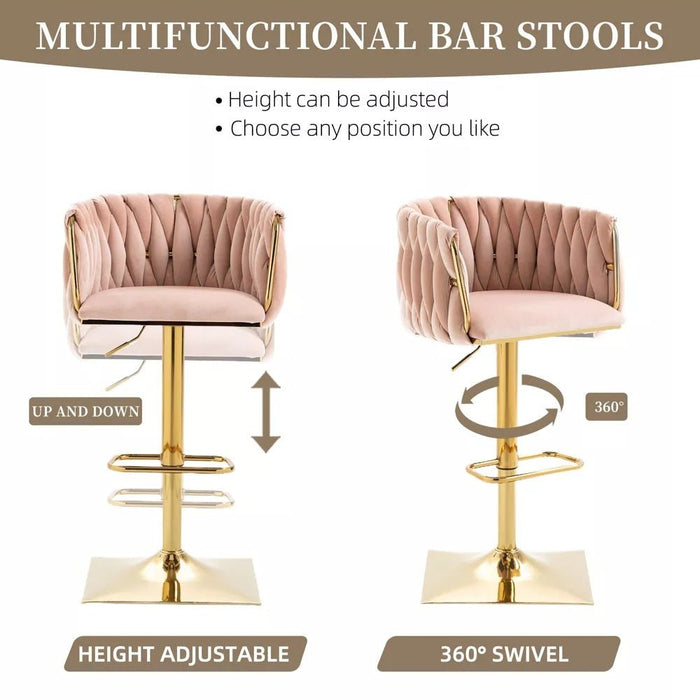 SERENITà Modern Velvet Breakfast Bar Stools Swivel Barstools Adjustable Counter Stools with Backrest Set of 2 Pink - Amazingooh Wholesale