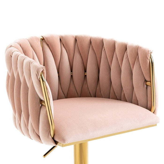 SERENITà Modern Velvet Breakfast Bar Stools Swivel Barstools Adjustable Counter Stools with Backrest Set of 2 Pink - Amazingooh Wholesale