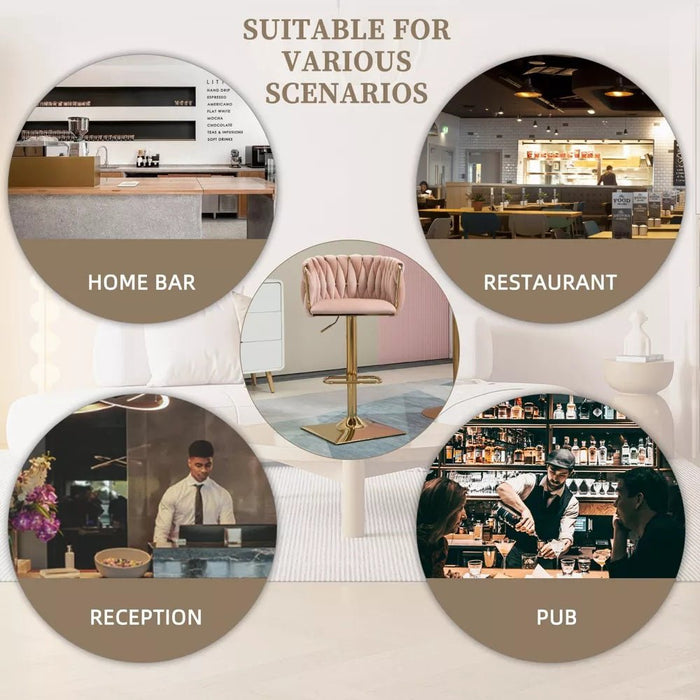 SERENITà Modern Velvet Breakfast Bar Stools Swivel Barstools Adjustable Counter Stools with Backrest Set of 2 Pink - Amazingooh Wholesale