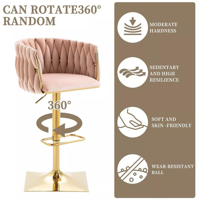 SERENITà Modern Velvet Breakfast Bar Stools Swivel Barstools Adjustable Counter Stools with Backrest Set of 2 Pink - Amazingooh Wholesale