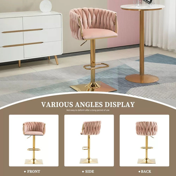 SERENITà Modern Velvet Breakfast Bar Stools Swivel Barstools Adjustable Counter Stools with Backrest Set of 2 Pink - Amazingooh Wholesale