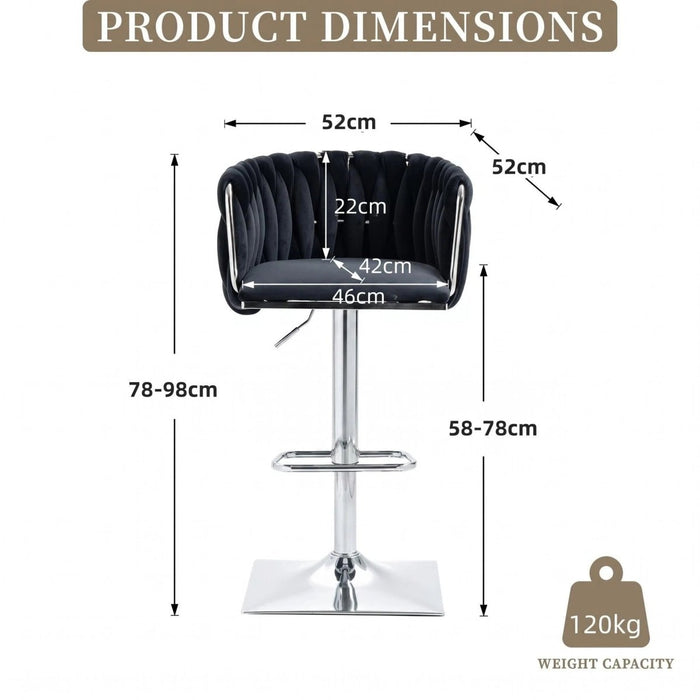 SERENITà Modern Velvet Breakfast Bar Stools Swivel Barstools Adjustable Counter Stools with Backrest (Silver - Black) - Amazingooh Wholesale