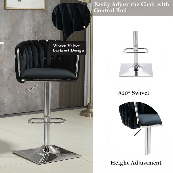 SERENITà Modern Velvet Breakfast Bar Stools Swivel Barstools Adjustable Counter Stools with Backrest (Silver - Black) - Amazingooh Wholesale