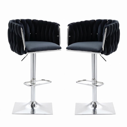 SERENITà Modern Velvet Breakfast Bar Stools Swivel Barstools Adjustable Counter Stools with Backrest (Silver - Black) - Amazingooh Wholesale