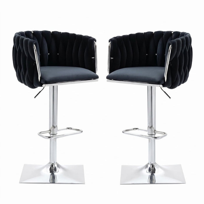 SERENITà Modern Velvet Breakfast Bar Stools Swivel Barstools Adjustable Counter Stools with Backrest (Silver - Black) - Amazingooh Wholesale