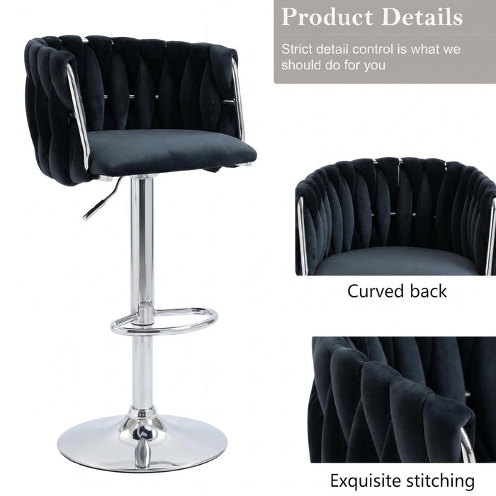 SERENITà Modern Velvet Breakfast Bar Stools Swivel Barstools Adjustable Counter Stools with Backrest (Silver - Black) - Amazingooh Wholesale