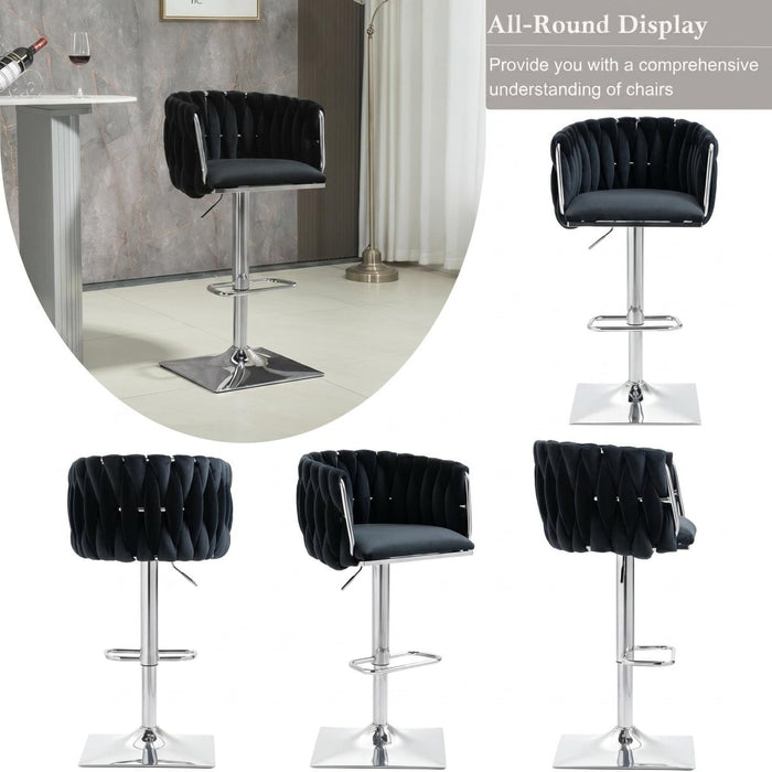 SERENITà Modern Velvet Breakfast Bar Stools Swivel Barstools Adjustable Counter Stools with Backrest (Silver - Black) - Amazingooh Wholesale