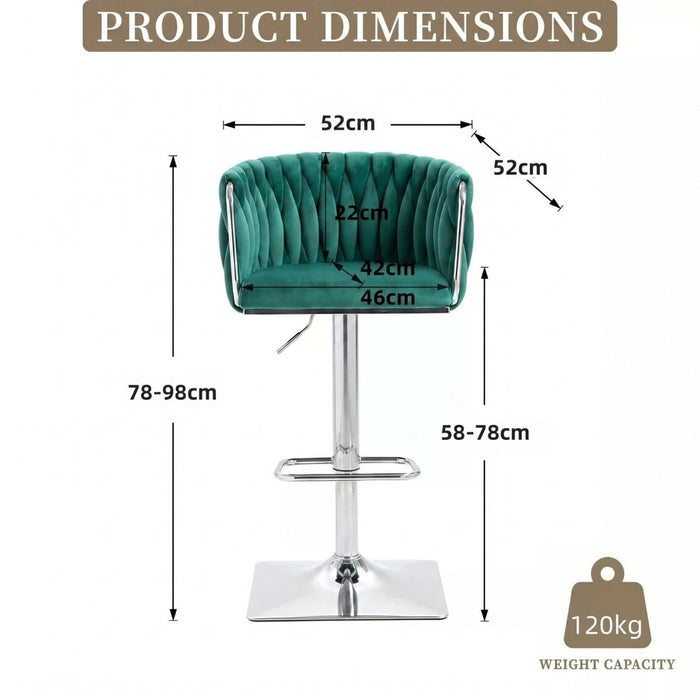 SERENITà Modern Velvet Breakfast Bar Stools Swivel Barstools Adjustable Counter Stools with Backrest (Silver - Emarald Green) - Amazingooh Wholesale