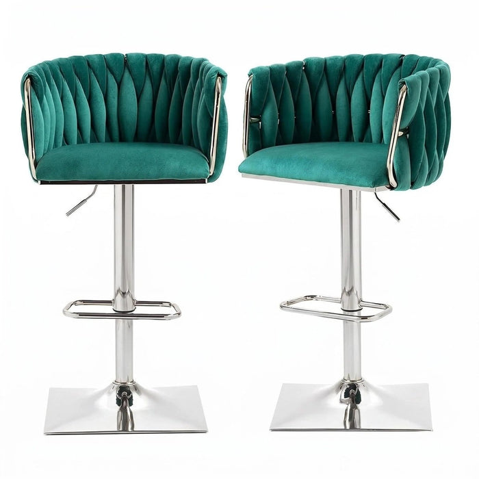 SERENITà Modern Velvet Breakfast Bar Stools Swivel Barstools Adjustable Counter Stools with Backrest (Silver - Emarald Green) - Amazingooh Wholesale