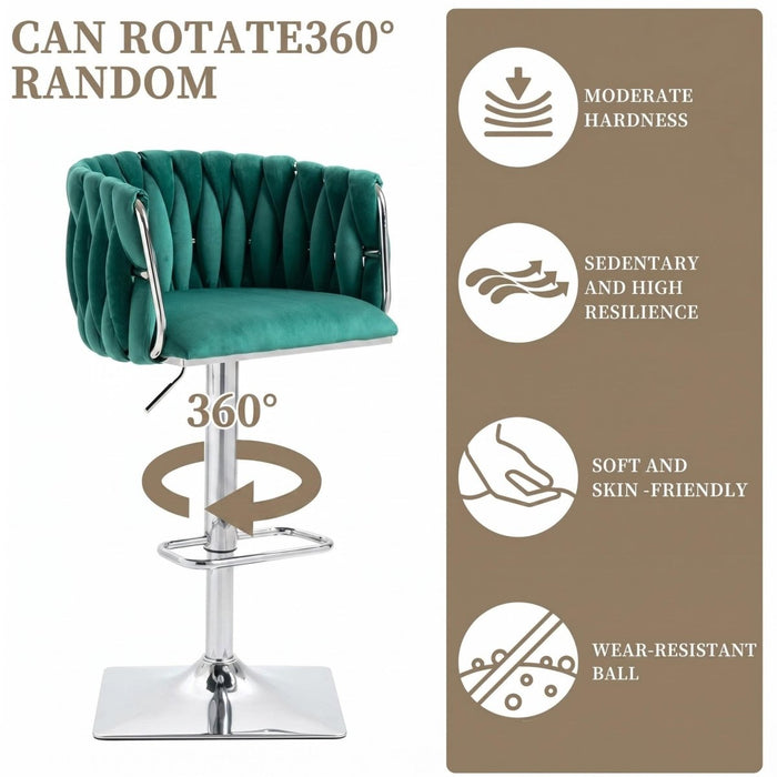 SERENITà Modern Velvet Breakfast Bar Stools Swivel Barstools Adjustable Counter Stools with Backrest (Silver - Emarald Green) - Amazingooh Wholesale