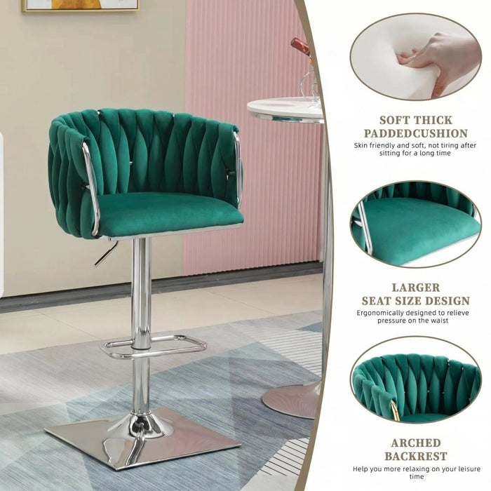 SERENITà Modern Velvet Breakfast Bar Stools Swivel Barstools Adjustable Counter Stools with Backrest (Silver - Emarald Green) - Amazingooh Wholesale