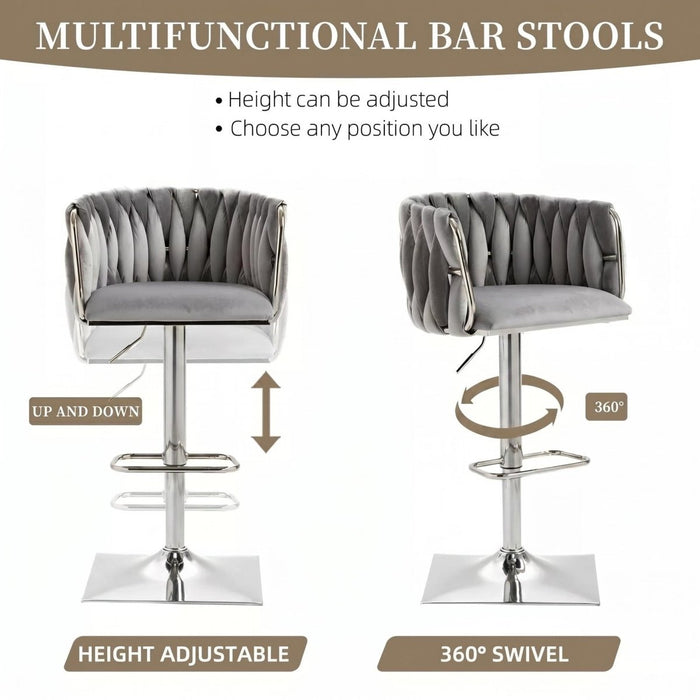SERENITà Modern Velvet Breakfast Bar Stools Swivel Barstools Adjustable Counter Stools with Backrest (Silver - Grey) - Amazingooh Wholesale