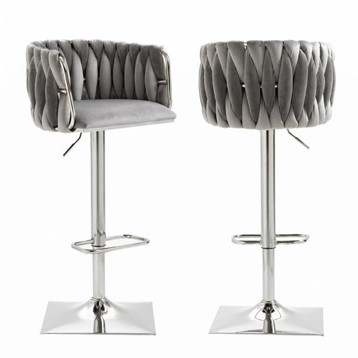 SERENITà Modern Velvet Breakfast Bar Stools Swivel Barstools Adjustable Counter Stools with Backrest (Silver - Grey) - Amazingooh Wholesale
