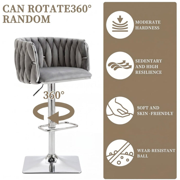 SERENITà Modern Velvet Breakfast Bar Stools Swivel Barstools Adjustable Counter Stools with Backrest (Silver - Grey) - Amazingooh Wholesale