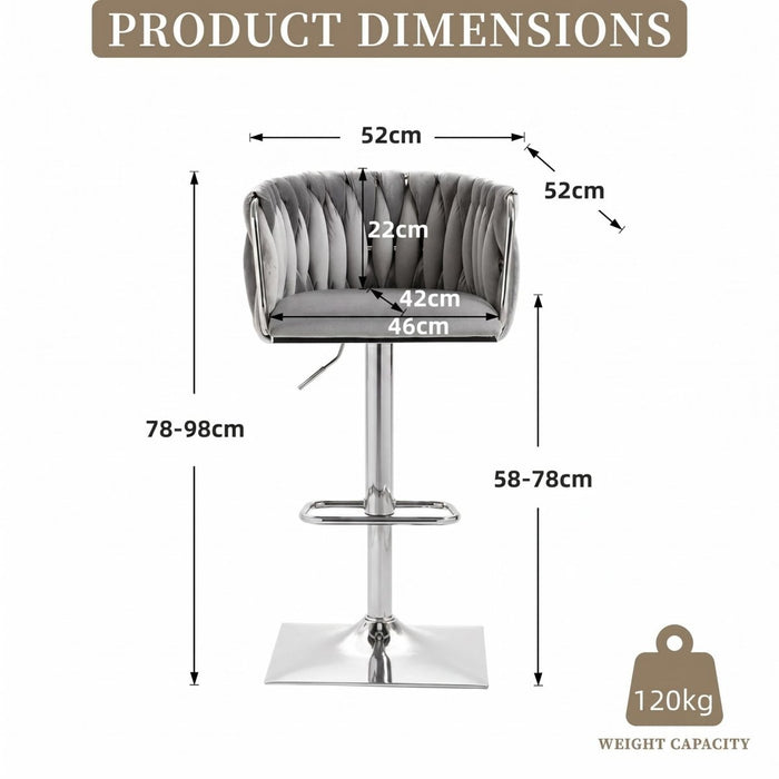 SERENITà Modern Velvet Breakfast Bar Stools Swivel Barstools Adjustable Counter Stools with Backrest (Silver - Grey) - Amazingooh Wholesale