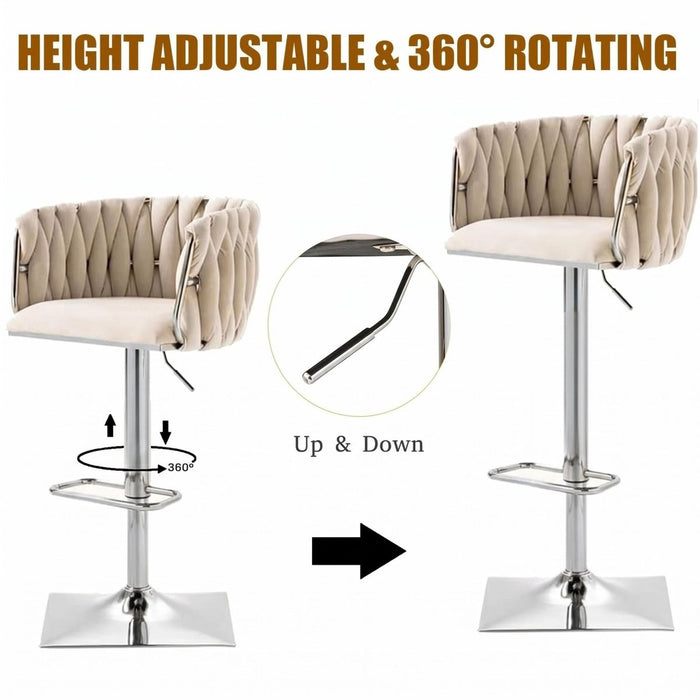 SERENITà Modern Velvet Breakfast Bar Stools Swivel Barstools Adjustable Counter Stools with Backrest (Silver - Ivory) - Amazingooh Wholesale