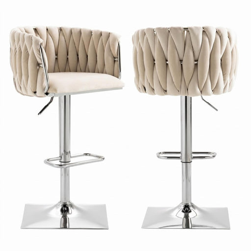 SERENITà Modern Velvet Breakfast Bar Stools Swivel Barstools Adjustable Counter Stools with Backrest (Silver - Ivory) - Amazingooh Wholesale