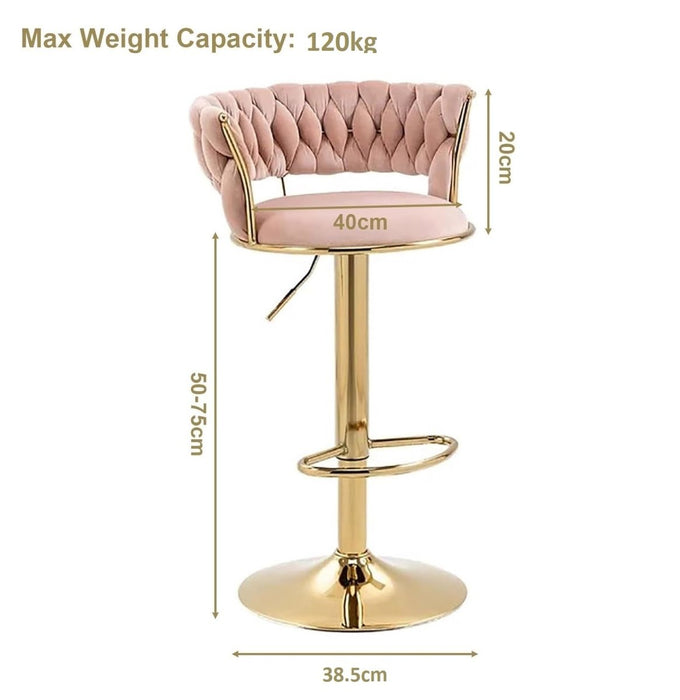 SERENITà Pink Golden Velvet Seat Kitchen Breakfast Bar Stools Counter Height Barstools with Back Cushioned Chairs for Home Bar x2 - Amazingooh Wholesale