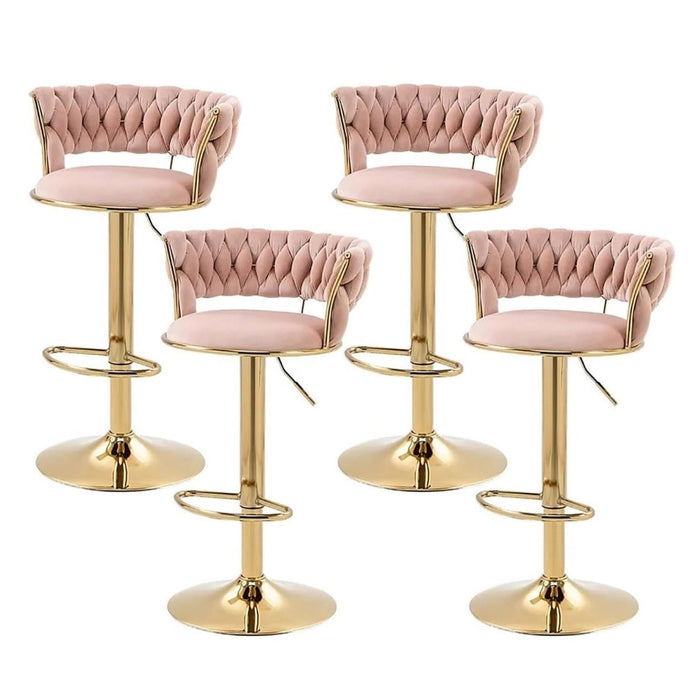 SERENITà Pink Golden Velvet Seat Kitchen Breakfast Bar Stools Counter Height Barstools with Back Cushioned Chairs for Home Bar x2 - Amazingooh Wholesale