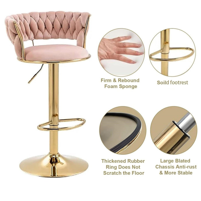 SERENITà Pink Golden Velvet Seat Kitchen Breakfast Bar Stools Counter Height Barstools with Back Cushioned Chairs for Home Bar x2 - Amazingooh Wholesale