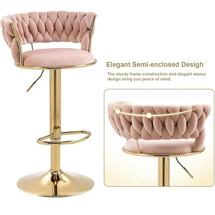 SERENITà Pink Golden Velvet Seat Kitchen Breakfast Bar Stools Counter Height Barstools with Back Cushioned Chairs for Home Bar x2 - Amazingooh Wholesale