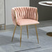 SERENITà Pink Modern Hand Weaving Dining Chairs,Velvet Upholstered Side Chairs with Gold Legs, Chic Vanity Chairs with Armrest, Accent Chair for Dining Room, and Cafe Set of 2 - Amazingooh Wholesale