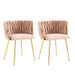 SERENITà Pink Modern Hand Weaving Dining Chairs,Velvet Upholstered Side Chairs with Gold Legs, Chic Vanity Chairs with Armrest, Accent Chair for Dining Room, and Cafe Set of 2 - Amazingooh Wholesale