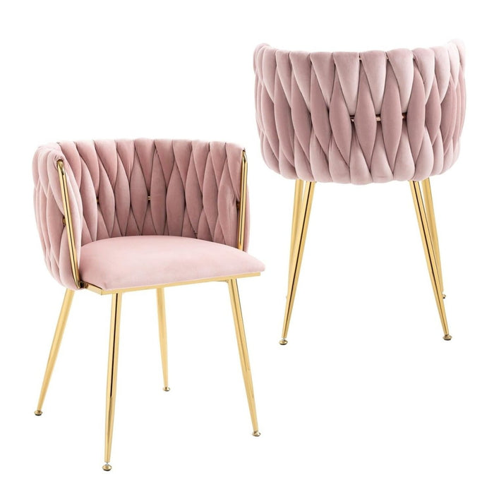 SERENITà Pink Modern Hand Weaving Dining Chairs,Velvet Upholstered