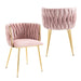 SERENITà Pink Modern Hand Weaving Dining Chairs,Velvet Upholstered Side Chairs with Gold Legs, Chic Vanity Chairs with Armrest, Accent Chair for Dining Room, and Cafe Set of 2 - Amazingooh Wholesale