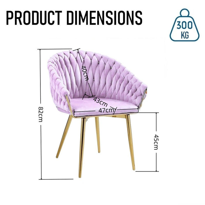 SERENITà Pink Modern Velvet Dining Chairs, Upholstered Living Room Chair with Woven Back and Golden Metal Legs, Mid - Century Accent Set of 2 - Amazingooh Wholesale