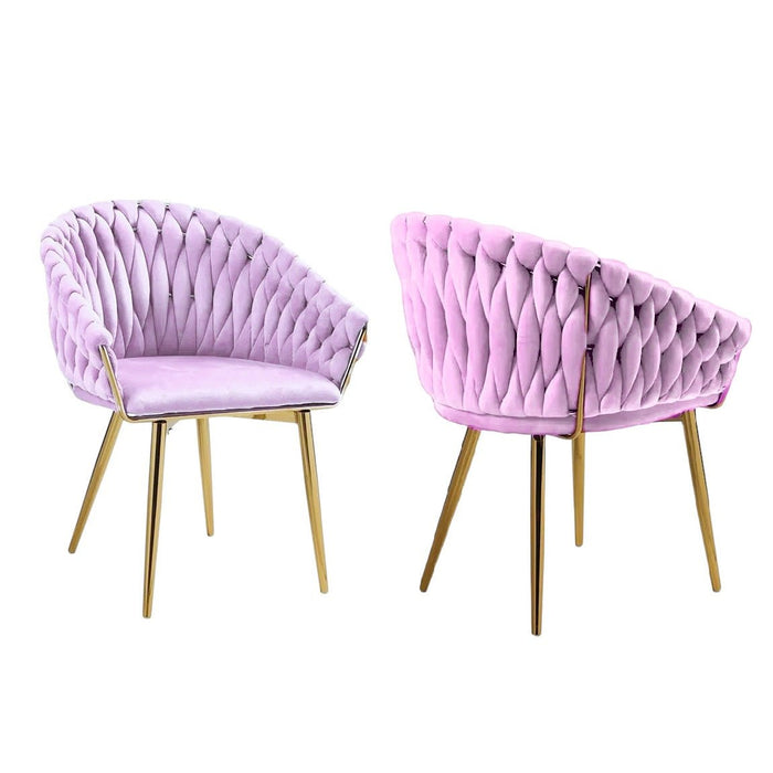 SERENITà Pink Modern Velvet Dining Chairs, Upholstered Living Room Chair with Woven Back and Golden Metal Legs, Mid - Century Accent Set of 2 - Amazingooh Wholesale