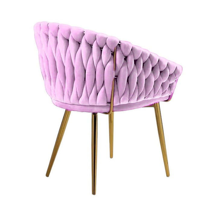SERENITà Pink Modern Velvet Dining Chairs, Upholstered Living Room Chair with Woven Back and Golden Metal Legs, Mid - Century Accent Set of 2 - Amazingooh Wholesale