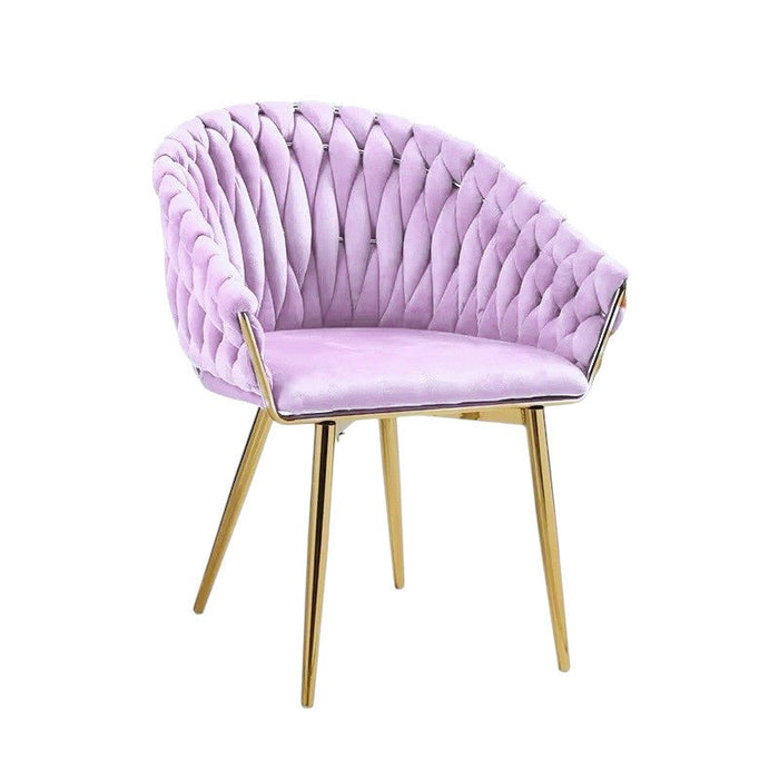 SERENITà Pink Modern Velvet Dining Chairs, Upholstered Living Room Chair with Woven Back and Golden Metal Legs, Mid - Century Accent Set of 2 - Amazingooh Wholesale