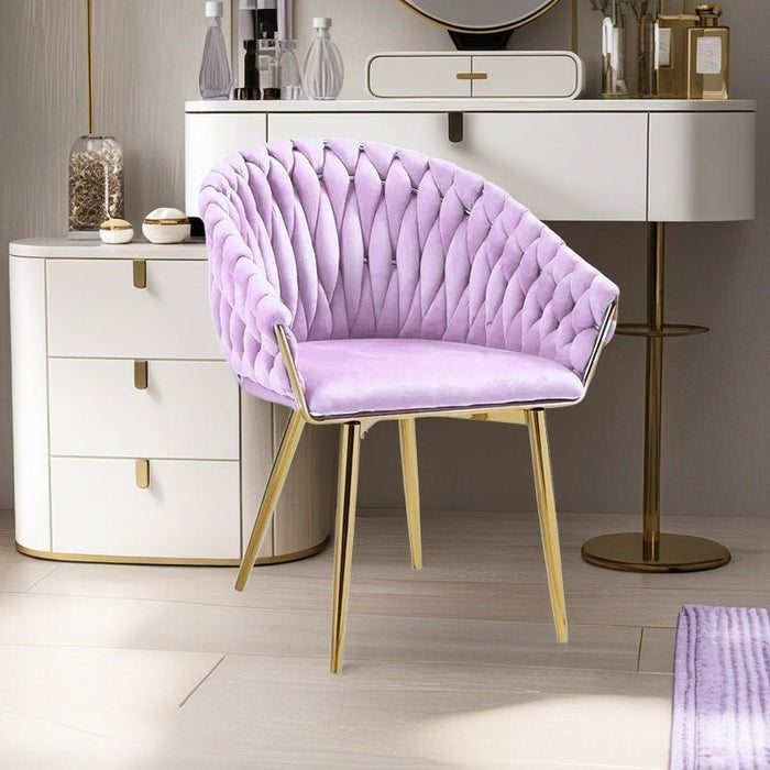 SERENITà Pink Modern Velvet Dining Chairs, Upholstered Living Room Chair with Woven Back and Golden Metal Legs, Mid - Century Accent Set of 2 - Amazingooh Wholesale