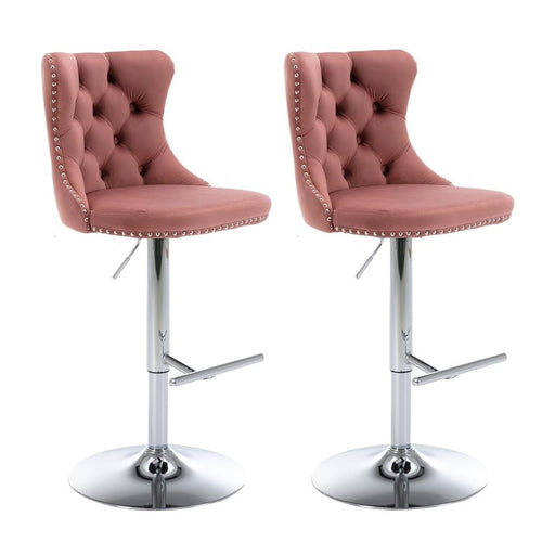 SERENITà Pink Velvet Bar Stools Adjustable Swivel Counter Height Chairs with Tufted Back and Nailhead Trim for Kitchen Island Pub Restaurant (2Pcs, Chrome Metal) - Amazingooh Wholesale