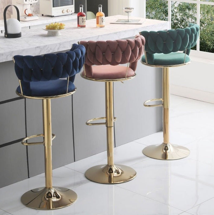 SERENITà Red Bean Brown Velvet Seat Kitchen Breakfast Bar Stools Counter Height Barstools with Back Cushioned Chairs for Home Bar x2 - Amazingooh Wholesale