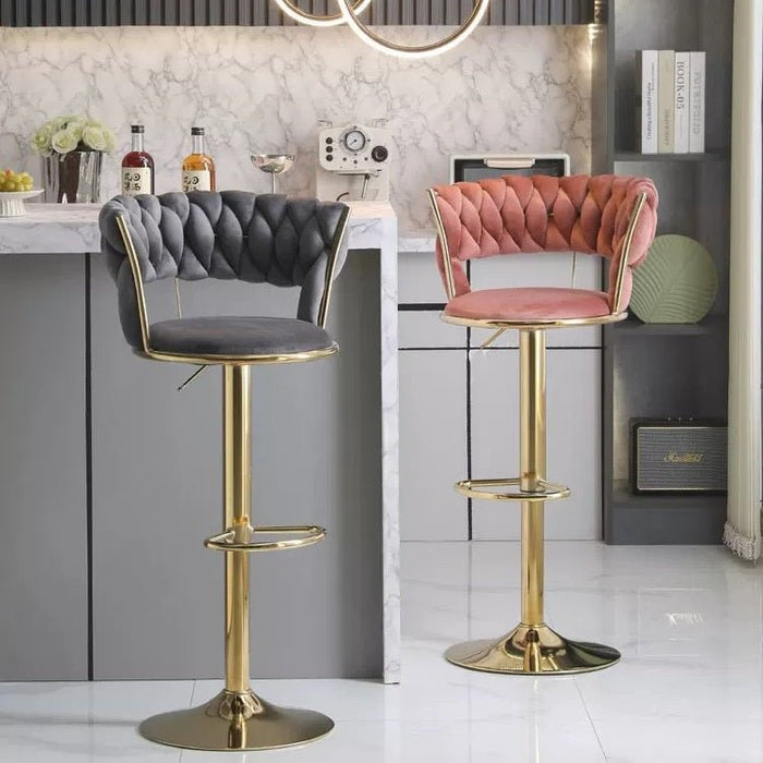 SERENITà Red Bean Brown Velvet Seat Kitchen Breakfast Bar Stools Counter Height Barstools with Back Cushioned Chairs for Home Bar x2 - Amazingooh Wholesale