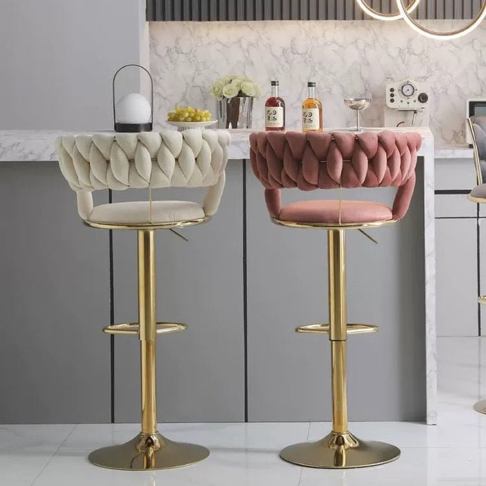 SERENITà Red Bean Brown Velvet Seat Kitchen Breakfast Bar Stools Counter Height Barstools with Back Cushioned Chairs for Home Bar x2 - Amazingooh Wholesale
