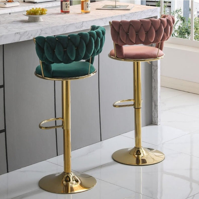 SERENITà Red Bean Brown Velvet Seat Kitchen Breakfast Bar Stools Counter Height Barstools with Back Cushioned Chairs for Home Bar x2 - Amazingooh Wholesale