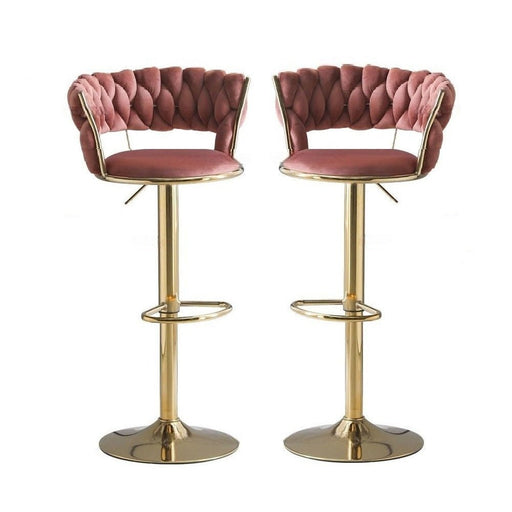 SERENITà Red Bean Brown Velvet Seat Kitchen Breakfast Bar Stools Counter Height Barstools with Back Cushioned Chairs for Home Bar x2 - Amazingooh Wholesale