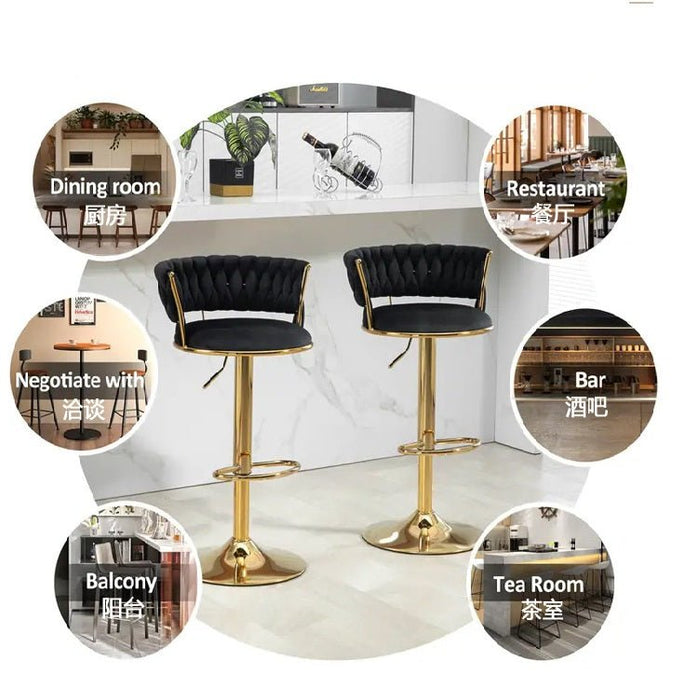 SERENITà Red Bean Brown Velvet Seat Kitchen Breakfast Bar Stools Counter Height Barstools with Back Cushioned Chairs for Home Bar x2 - Amazingooh Wholesale