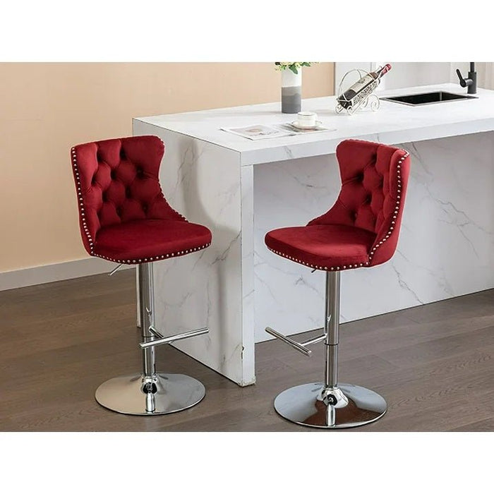SERENITà Red Velvet Bar Stools Adjustable Swivel Counter Height Chairs with Tufted Back and Nailhead Trim for Kitchen Island Pub Restaurant (2Pcs, Chrome Metal) - Amazingooh Wholesale
