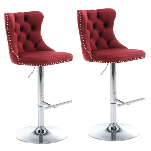 SERENITà Red Velvet Bar Stools Adjustable Swivel Counter Height Chairs with Tufted Back and Nailhead Trim for Kitchen Island Pub Restaurant (2Pcs, Chrome Metal) - Amazingooh Wholesale