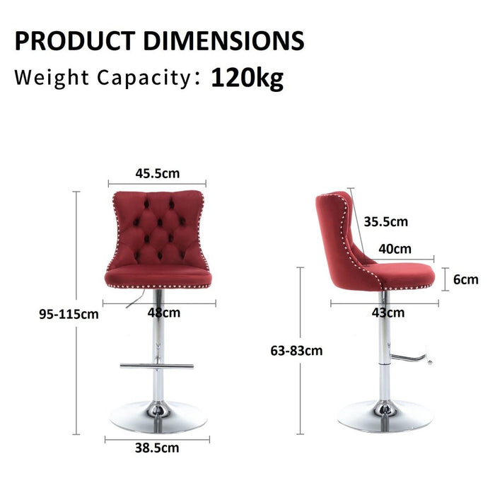 SERENITà Red Velvet Bar Stools Adjustable Swivel Counter Height Chairs with Tufted Back and Nailhead Trim for Kitchen Island Pub Restaurant (2Pcs, Chrome Metal) - Amazingooh Wholesale