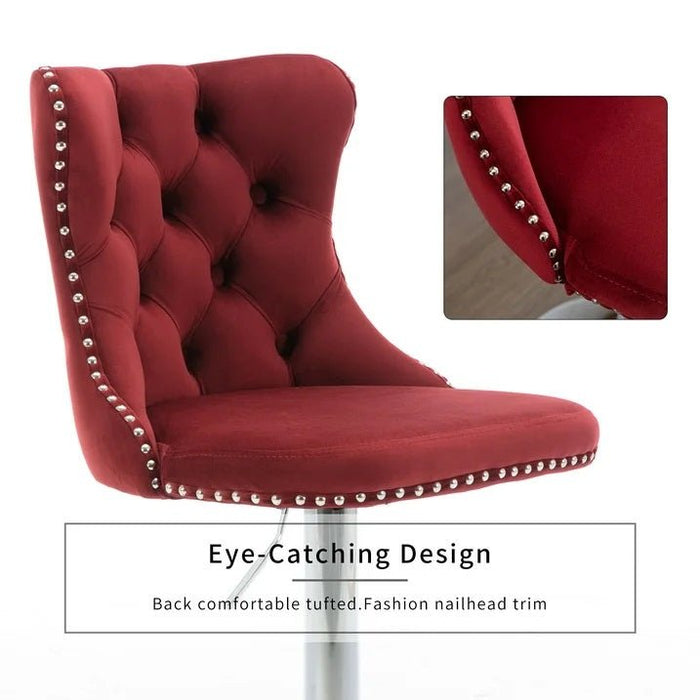 SERENITà Red Velvet Bar Stools Adjustable Swivel Counter Height Chairs with Tufted Back and Nailhead Trim for Kitchen Island Pub Restaurant (2Pcs, Chrome Metal) - Amazingooh Wholesale