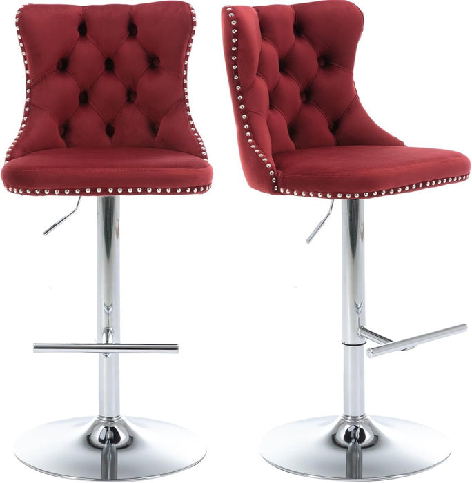 SERENITà Red Velvet Bar Stools Adjustable Swivel Counter Height Chairs with Tufted Back and Nailhead Trim for Kitchen Island Pub Restaurant (2Pcs, Chrome Metal) - Amazingooh Wholesale